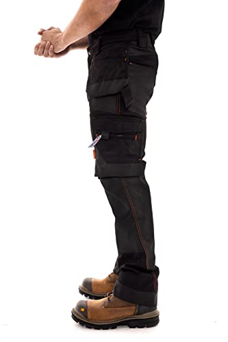 Men's Safety Work Trouser Construction Heavy Duty Cordura Mens Pants Knee Reinforced Holster Pockets Utility Cargo Trousers Black #TOP2