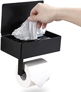 Jetcloud Toilet Paper Holder with Flushable Wipes Dispenser Stainless Steel Wall Mounted Roll Paper Holder Hidden Wipe Tissue Storage with Phone Shelf for Bathroom Washroom