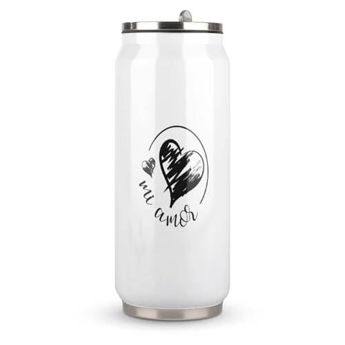 Yelolyio Vasos de viaje de acero inoxidable con tapa y popote, vaso de viaje de viaje de Mi Amor que mantiene las bebidas frías y calientes, 500 ml
