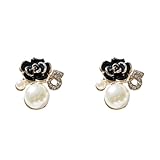 ZHOUMEIWENSP Fashion Number 5 Pearl Camellia Flower Drop Earrings Dangle for Women Pearl Flower Drop Earrings (Stud)