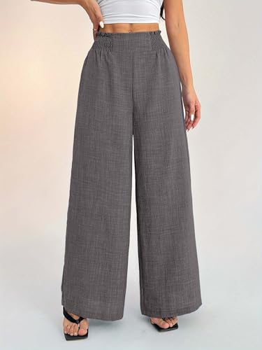Image of Sugathari Women's Casual Wide Leg Pants - High Waist Elastic Waistband Loose Fit Long Trousers | Lightweight Straight Leg Summer PantsTrouser 254