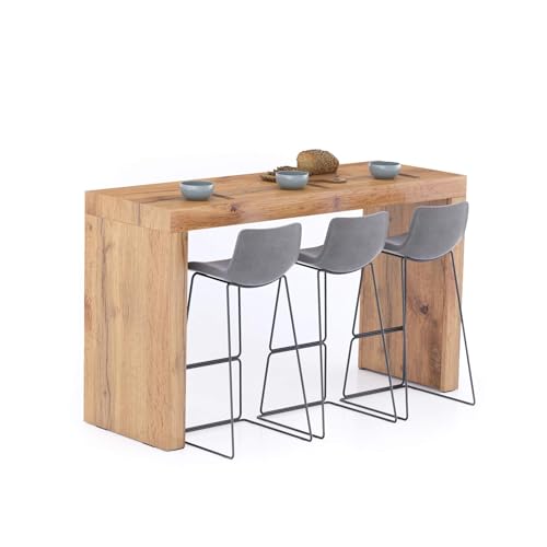 MOBILI FIVER, Mesa Alta Evolution 180x60, Madera Rustica, Mesa Auxiliar de Cocina para 6 Personas, Made In Italy