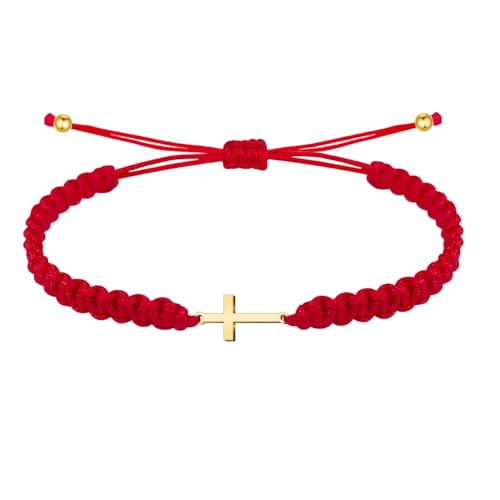 cotigo Pulsera Hilo Destino con Simbolos de acero inoxidable, amuletos de proteccion y suerte, Amuletos contra el mal de ojo - Pulsera Mujer/Pulsera Hombre (CRUZ ROJO)