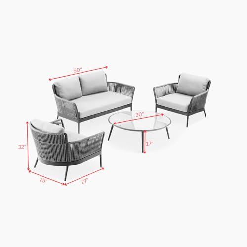 Image of Amazon Brand - Solimo Avento Outdoor 4 Seater Sofa Set | Balcony Sofa | Patio Furniture Sets | Conversation Sets | Braid & Rope (Grey)