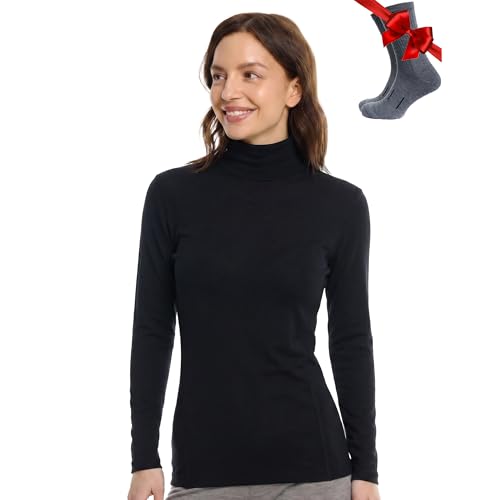 Merino Wool Base Layer Women Turtleneck - Merino Wool Sweater Women - High Neck, Low Neck Long...