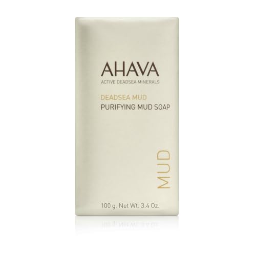 AHAVA Mar Muerto Jabón Purificante de Lodo - Barra de Limpieza Facial y Corporal para Purificar la Piel, no Reseca, con Mezcla Mineral de Osmoter del Mar Muerto y Lodo Natural, 3.4 oz