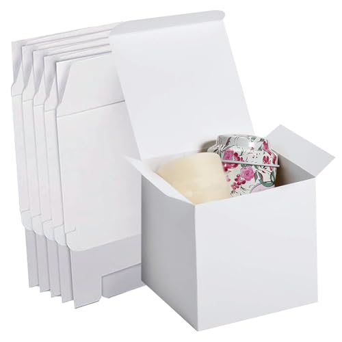 Cajas Regalo Papel Kraft Blanco, 15 Pieza Cajas Cartón, 10 x 10 x 10 cm Cajas Cartón con Tapa, Caja Regalo Cuadrada, Para Fiestas, Bautizos