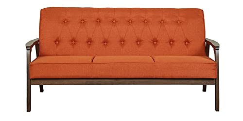 Spacepanda Mist Fabric 3 Seater Foam Sofa 5x2 Feet for Living Room (Orange)