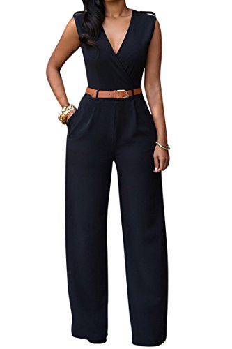 Pink Queen Jumpsuits for Women Dressy V Neck Sleeveless Wide Leg Long Pants Rompers3