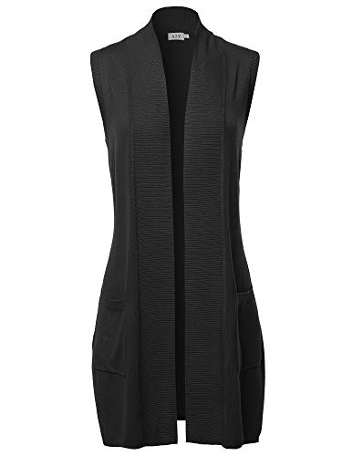 A2y open front long sleeveless draped side pockets vest knit swea…