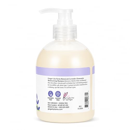 Image of Ginger Lily Farms Botanicals Shampoo, 16.9oz, Lavender Chamomile | 100% Vegan & Cruelty-Free | Moisturizing Shampoo for All Hair Types