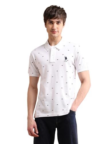 Image of U.S. POLO ASSN. Printed Regular Fit Polo T Shirts for Men - 100% Cotton, Half Sleeves Mens Tshirt