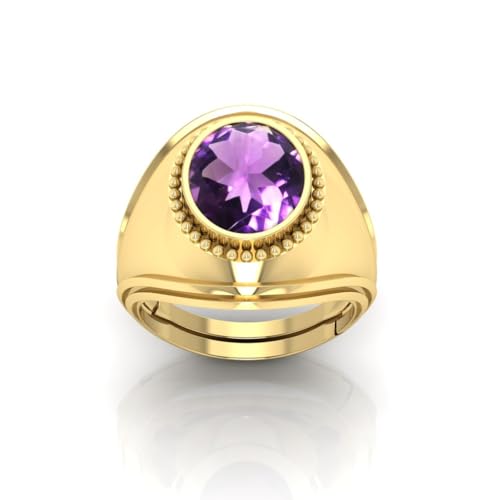 Bague améthyste homme femme réglable en métal panchdhatu plaqué or pour astros et lithothérapie