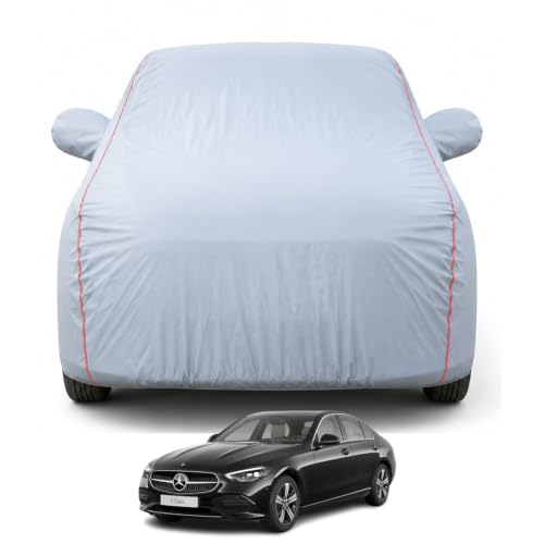 Image of Premium Car Cover for Mercedes C Class Model | Waterproof, UV & Dust Protection | Mirror & Antenna Pocket | Triple Stitched, Soft Inner Lining, Belt & Buckle (Dark Grey)