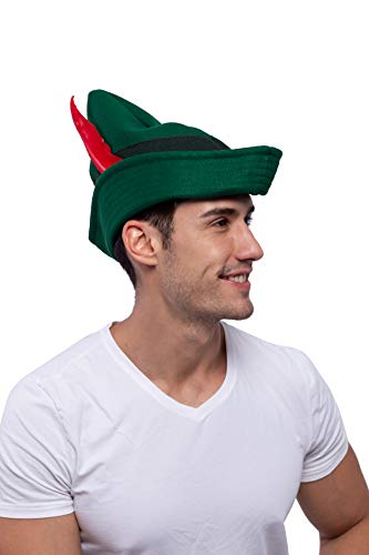 Spooktacular Creations Felt Robin Hood Hats with Feather, Alpine German Hat, Green Tyrolean Costume Accessory for Halloween Dress Up Party Favor, One Size Fits all for Adult3