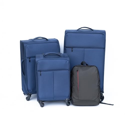 Soft Edge Luggage 3-Piece Backpack Set with Ergonomic Handle and Silent Double Row Universal Wheels(Blue)