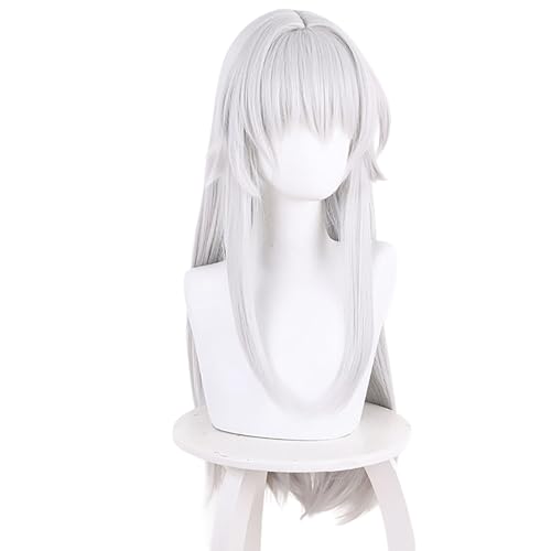Image of 27in /70CM Long Gray SILver White Straight Wig with Bangs Women Halloween 60s Men's Hippie Wigs Queen Witch Devil G and Dem Anime COS Inuya Wigs Game HSR Cosplay wig Christmas,Comic con,Game Show,Party