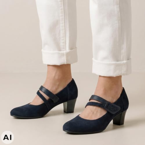 Jana Damen Pumps mit Riemen Mary Jane Vegan, Navy, 37 – Ansicht 6