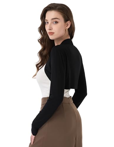 AmélieBoutik Women Ruched Long Sleeve Bolero Shrug Cropped Open Front Cardigan Jacket2