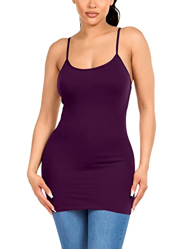 Image of Long Cotton Camisole Spaghetti Strap Tank Top for Women Basic Cami Tops Womens Undershirts Plum Purple Large