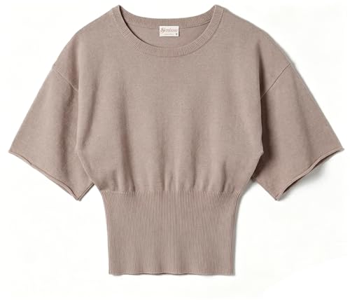 Womens Short Sleeve Knit Tops 2026 Summer Crew Neck Cinched Waist Fitted Ribbed Sweater - image 6