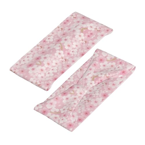 Boys Girls Sports Sweat Band, Multipurpose Long Head Ribbon for Sports Workout Spa, Fashion Spring Pink Blossom Trees Cherry Flowers Art Headdress Hand Decor4