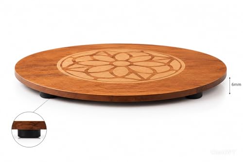 Image of Round Wooden Trivet Set of 4 (20cm) | Heat Resistant Hot Pot Stand | Bamboo Table Mats with Engraved Design | Anti-Slip Dining Table Protector | Wooden Coaster for Kitchen & Cookware (Classic Floral)