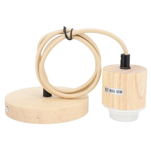 Image of E27 Wooden Pendant Light Bulb Holder, Vintage Ceiling Light Socket with 1m Cable, Rustic Birch Wood Lamp Base for Hanging Pendant Light
