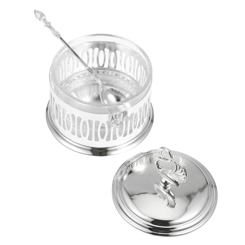 COLLBATH 1Pc Creative Seasoning Box Silver Glass Condiment Jar and Seasoning Storage Pot for Kitchen Multipurpose Design for and Table Decoration