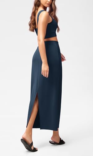 Image of ODODOS Modal Soft Maxi Skirt for Women, Back Slit High Waist Casual Long Pencil Skirts