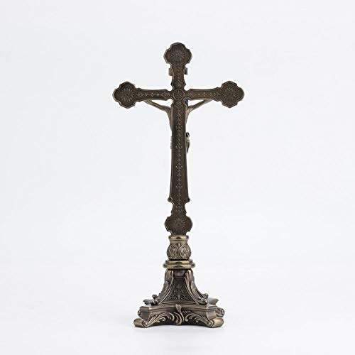 Veronese Design 13" Tall Standing Crucifix Baroque Style Stand Cold Cast Resin Antique Bronze Finish Religious Gift Home Decor Alter Sculpture #TOP4