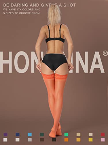 Image of HONENNA Sheer Thigh High Stockings, 17+ Colors Stay Up Lace Top with Anti-Slip Silicone for Women
