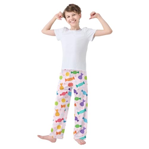 ZZXXB Colorful Candy Boys Long Pants Soft Trousers Elastic Waist Kids Lounge Bottoms with Pockets S-XL2
