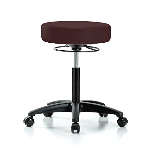 Perch 360 Degree Rolling Height Adjustable Massage Therapy Swivel Stool for Carpet or Linoleum | Workbench Height | 300-Pound Weight Capacity | (Burgundy Fabric)
