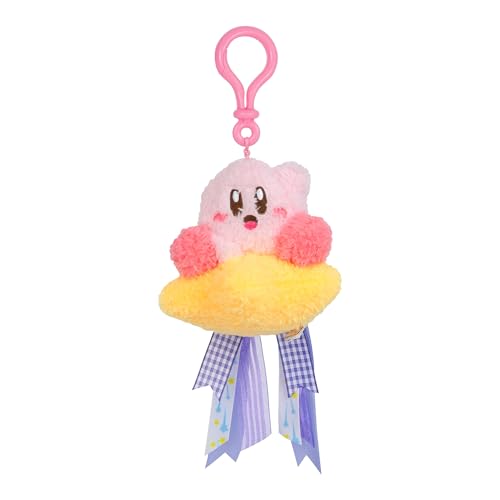 TOMY Mofulatto Waving Kirby & Warp Star Plush Clip-On Soft Sherpa-Feel Kirby Bag Charm Kawaii Plush Keychain Cute Travel Accessory for Backpack or Purse Collectible Plush for Kids and Adults