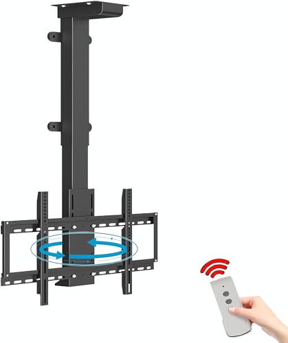 supporto tv motorizzato, Supporto per TV da Soffitto Regolabile Motorizzata, per schermi al plasma/LCD/LED da 30-70 pollici fino a 60 kg, Max VESA 600x400 mm (Rotazione a 360 °)