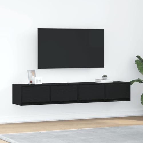 Mimdixy Aparador bajo para TV, aparador de TV, armario de TV, armario bajo para salón, aparador, armarios de TV, 2 unidades, aspecto de roble negro, 80 x 31 x 25,5 cm, para dormitorio, apartamento