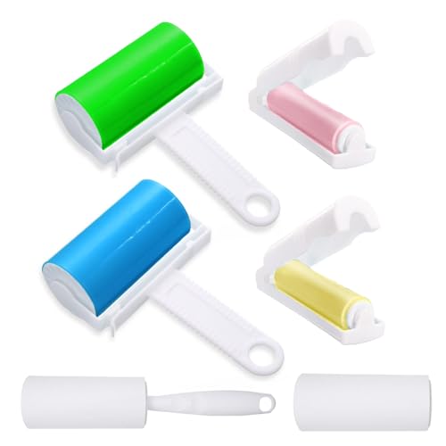 REJOECE 6 Stück Wiederverwendbare Fusselrolle, Abwaschbar, Klebrig, für Tierhaare - Reinigt Möbel, Teppiche, Kleidung