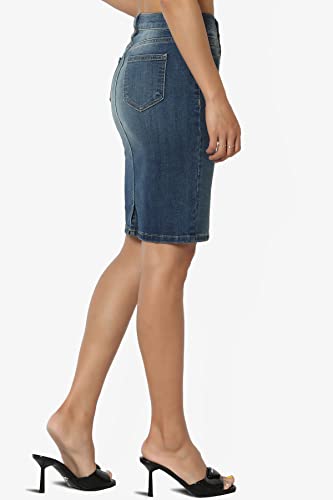 TheMogan Stone Wash Jean Pencil Knee Length Midi Stretch Denim Skirt4