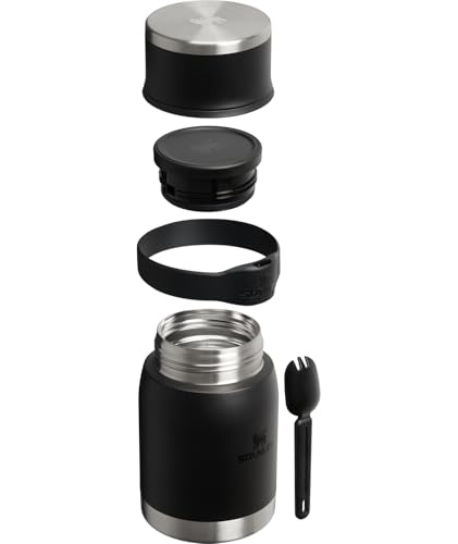 Image of STANLEY Adventure To-Go Food Jar and Spork 24 oz | Vacuum Insulated Food Container | Wide Mouth Screw On Lid | Packable for Travel | Stainless Steel with Leakproof Lid | BPA-Free | Black 2.0