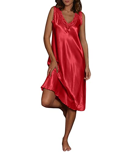 shownicer Nachthemd Damen Satin Nachtkleid Lang Vintage Elegant Kurzarm...