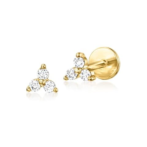 RS Pure by Ross-Simons Diamond-Accented 3-Stone Flat-Back Stud Earrings in 14kt Yellow Gold Cover