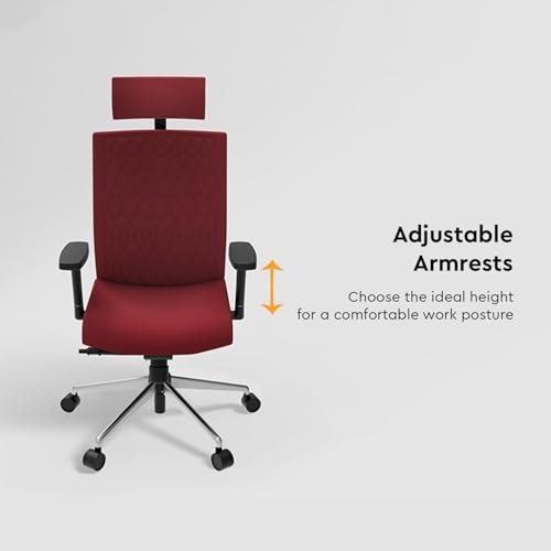 Image of Interio by Godrej Prime High Back Ergonomic Premium Cushioned Office /Study /Revolving Chair, 1 Year Warranty, Height Adjustable Chair with Adjustable Armrest, Steel Base (Milan Red)