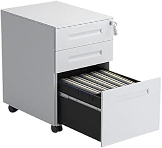 SISWIM File Cabinet 3 Drawer Metal Mobile File Cabinet with Lock, Under Desk Filing Cabinet for Legal/Letter/A4 File, Fully Assembled with Wheels Storage Cabinet (Color : Blanc)