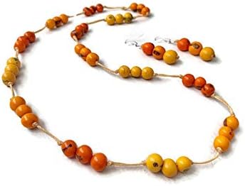 Tagua Necklace and Earrings in Orange and Yellow TAG635. Tagua Nut and Acai Necklace and Earrings, Organic Necklace, Eco Friendly Jewelry