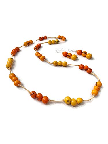 Collar orgánico Tagua amarillo y pendientes para looks de verano