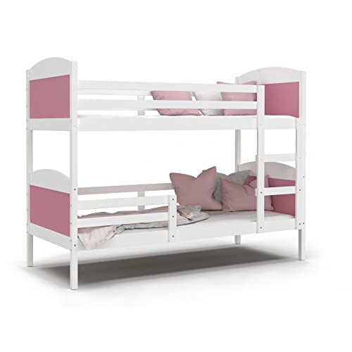 Lit Superposé Mati 90x190 Blanc - rose Livré avec sommiers