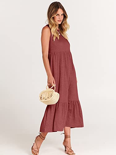 Anrabess Women Summer Tank Dress Round Neck Sleeveless Empire Waist Swing Tiered Maxi Dress With Pockets 499Shenhong-S #TOP6