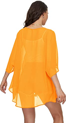 Image of Indian Trendy Women's Solid Puff Sleeve Kimono Cardigan Loose Cover Up Casual Blouse Top Chiffon