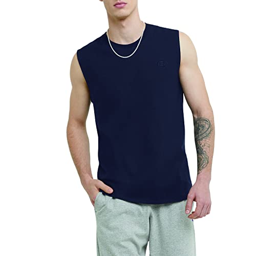 Champion Mens Classic Jersey Muscle Tee Shirt, Navy, Large US